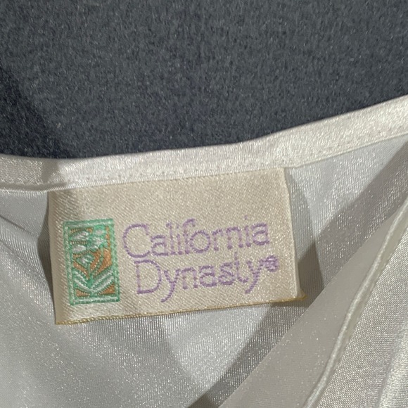 VTG California Dynasty Women L White Satin Floral Nightgown Slip Dress Lace Trim - Picture 2 of 6